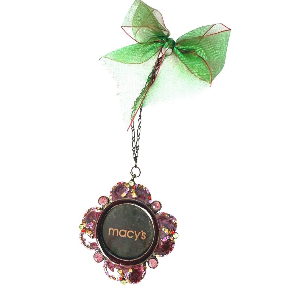 Macy's Christmas Photo Ornament Small Purple Rhinestone Holiday Hanging Gift - Picture 2 of 6